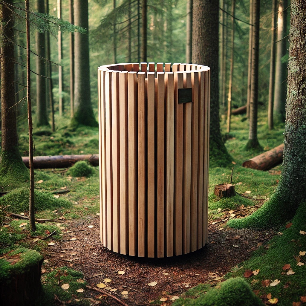 AI generated photo of a dustbin in the forrest.